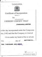 Certified certificate of incorporation
